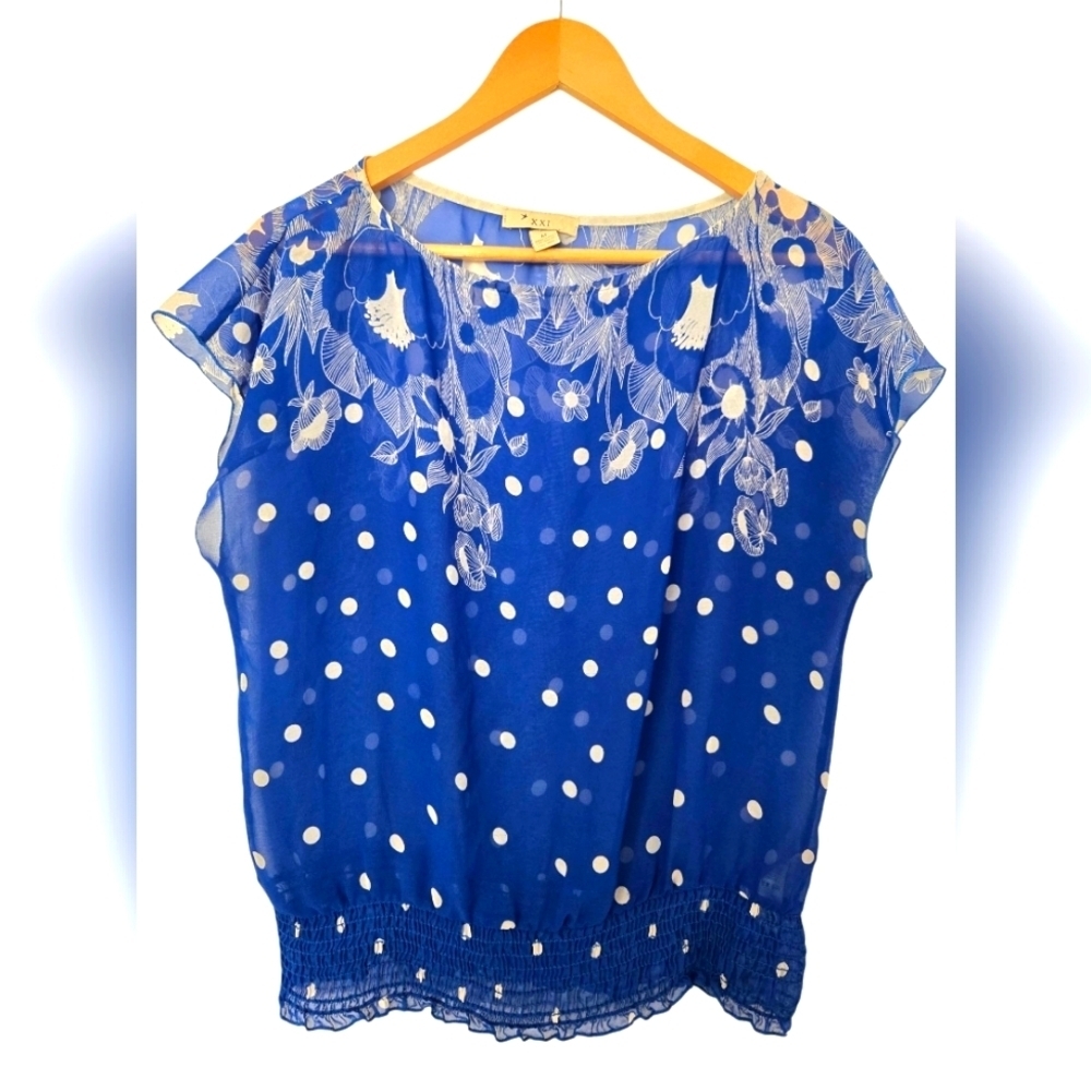 Forever 21 Blue Floral Polka Dot Women's Top Size Medium